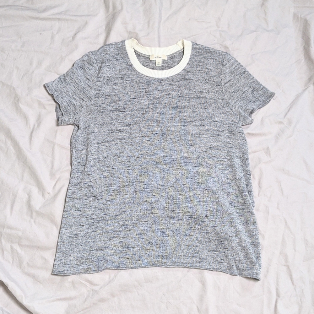 Aritzia Grey Sweater T-Shirt with Off-White Collar
